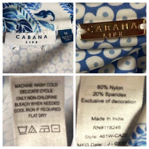 Cabana Life Shirt Dress V-neck Sleeveless Blue White Floral Women’s Plus Size 1X - Picture 11 of 12